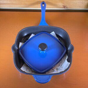 11in x 11in Lodge USA Cast Iron 2pc Blue Enamel Panni / Steak Press Set